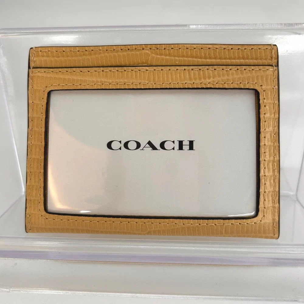 NWT COACH Lizard Embossed Leather Card Holder Slim ID Wallet Yellow MSRP $128 - Picture 2 of 5